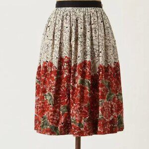 Anthropologie Floral Embroidered Beaded Skirt Edme & Esyllte Mid Creation Size 6